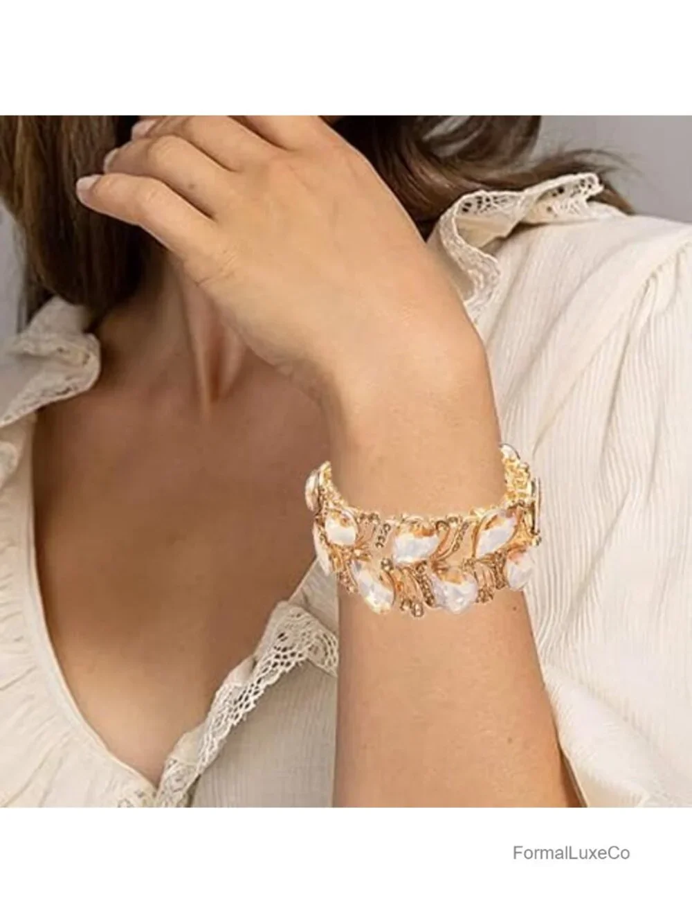 Elegant Stretch Bangle Bracelet Crystal Wide Statement for Women Party Prom